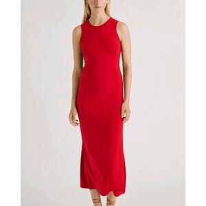 Quince Tencel Jersey Tank Maxi Dress Red Side Slit Stretch Minimalist Medium